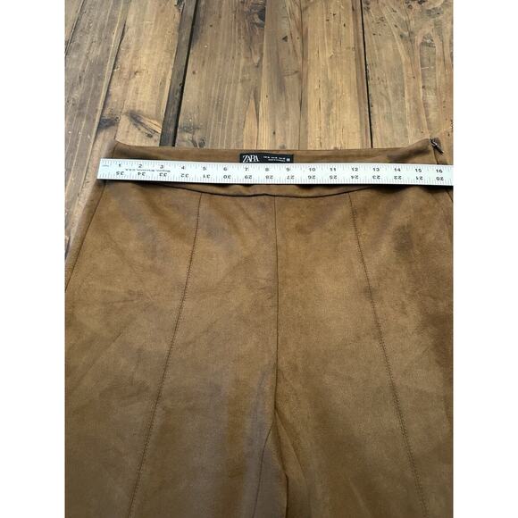 Zara Women’s Vegan Faux Suede Straight Leg Pants Size XL Ankle Zip Slacks - Picture 7 of 15